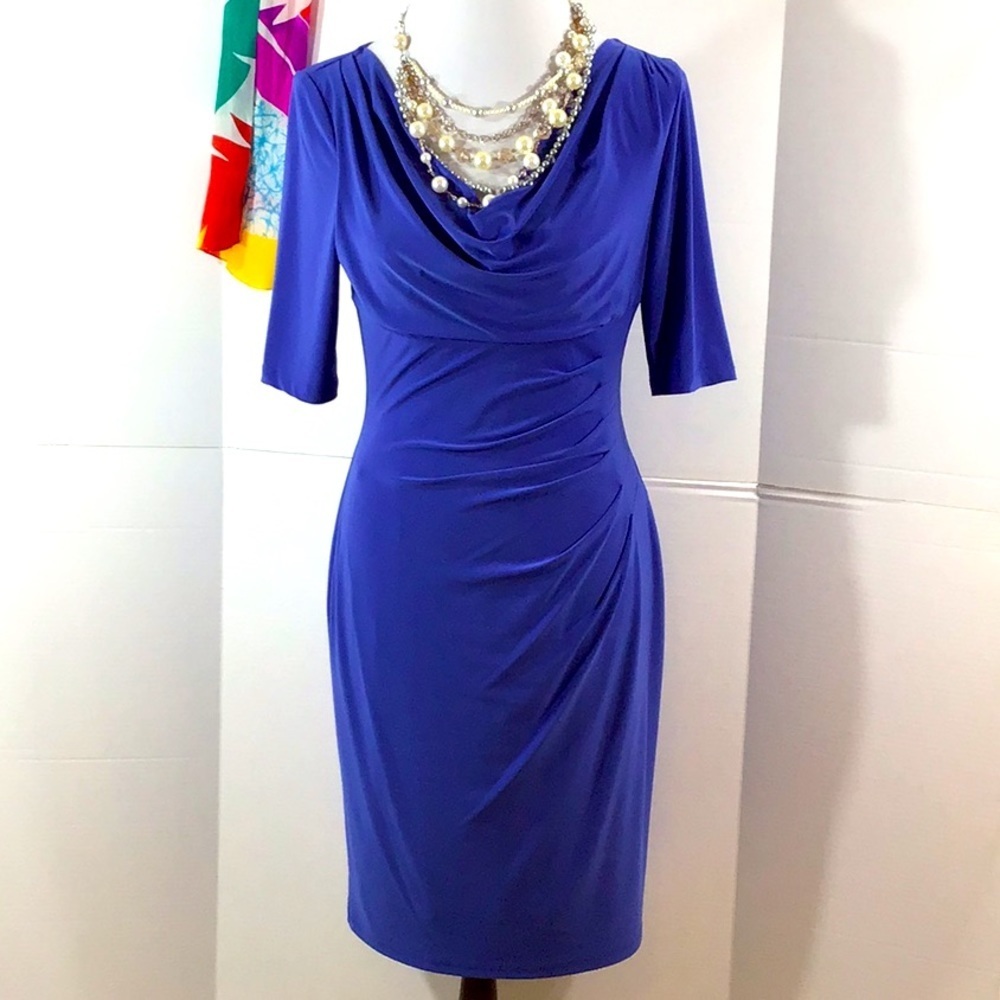 Lauren LRL blue ruched dress 6